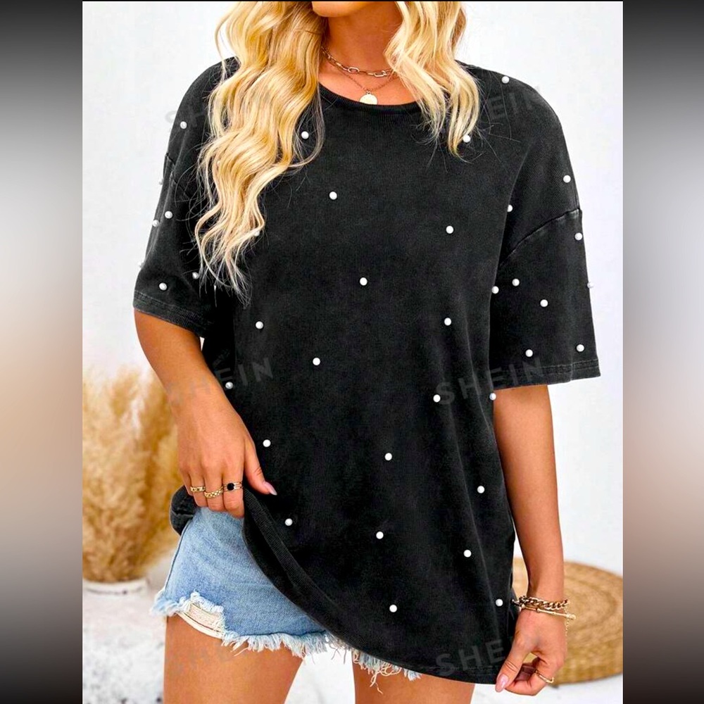 Faux Pearl Studded Tee